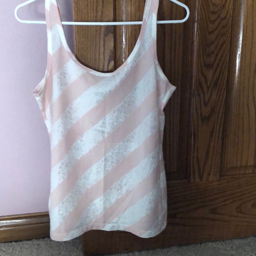 Blush/ white lace stripped tank
